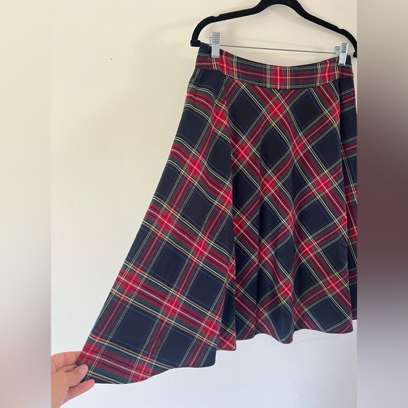 Talbots Red Plaid Wool Blend Fit & Flare Midi Skirt Size 6 - Picture 3 of 8